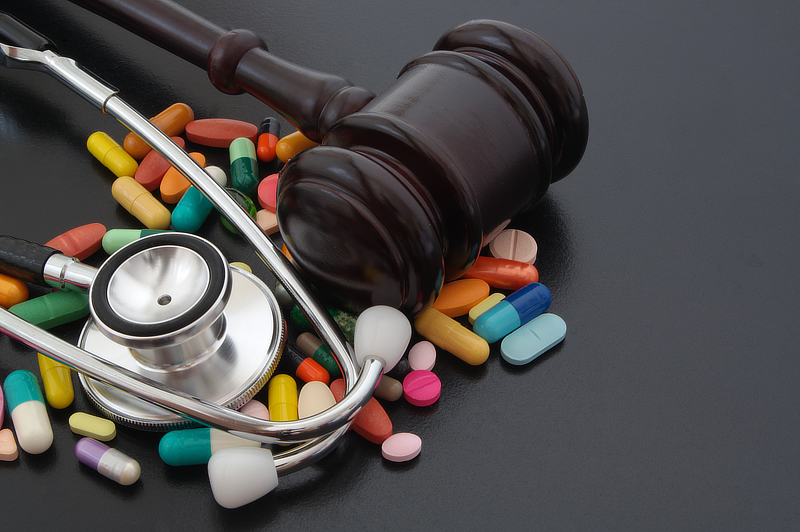 A collage of medical supplies on a table.